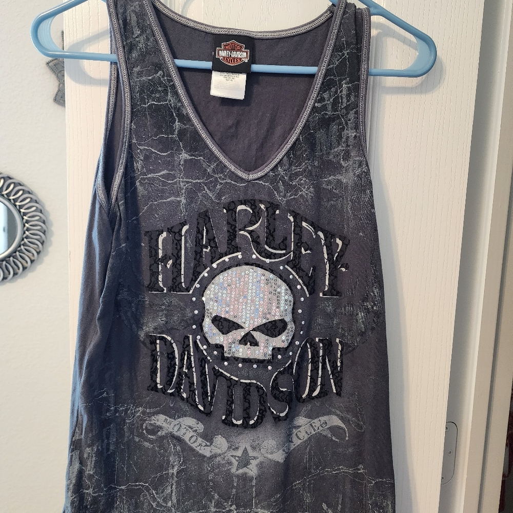 Harley-Davidson Gray Tank Top with Skull Design